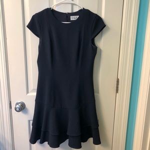 Eliza J Navy Fit & Flare Ruffle Dress